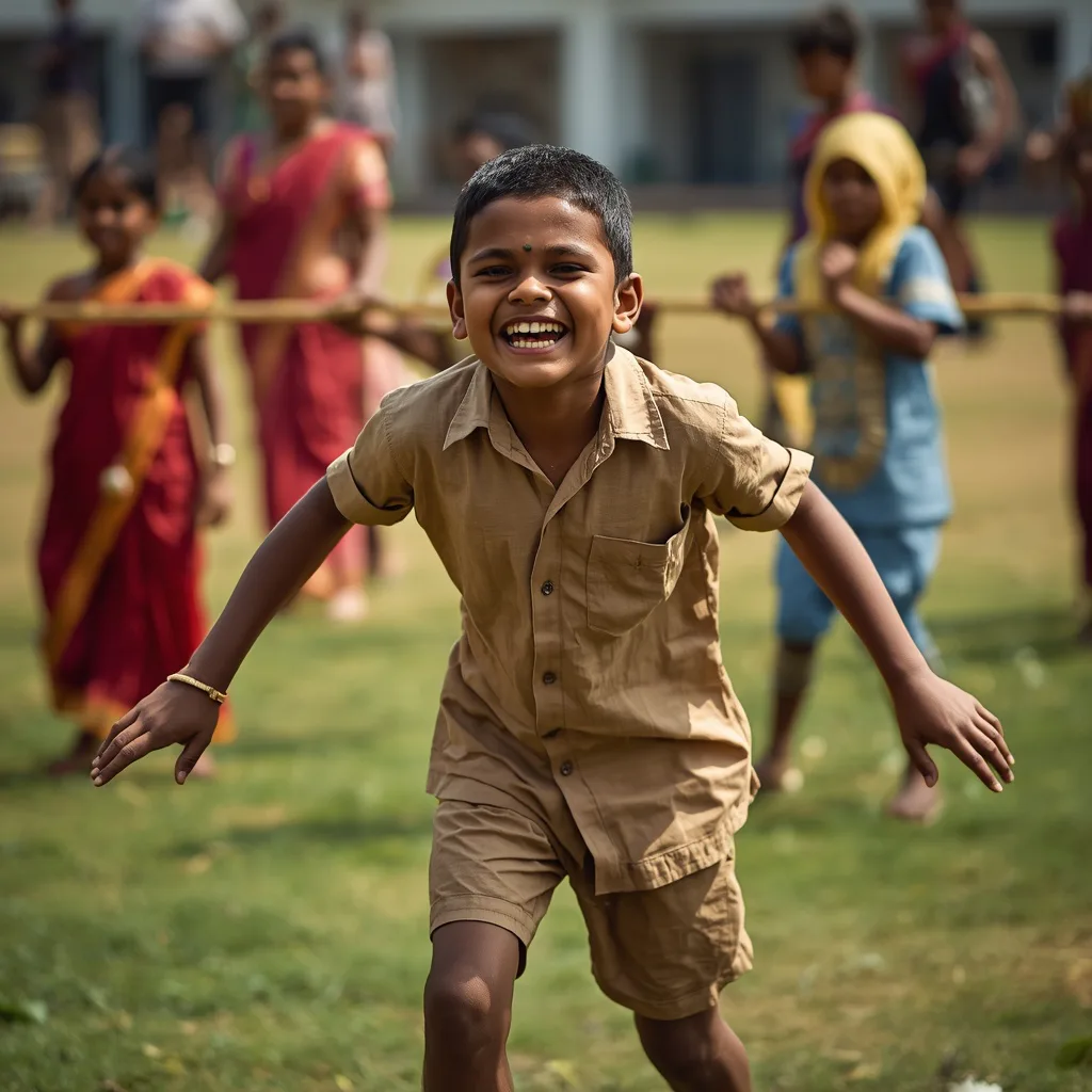 A Playful Boy Engaged in Traditional Onam Games with Friends – cute boy ai prompts – AI generated example