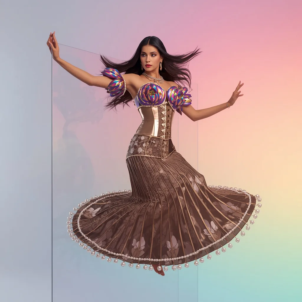 Bismuth Lotus Armor: Metallic Corset, Mid-Air Splade Layout – stylish modern ai prompts – AI generated example