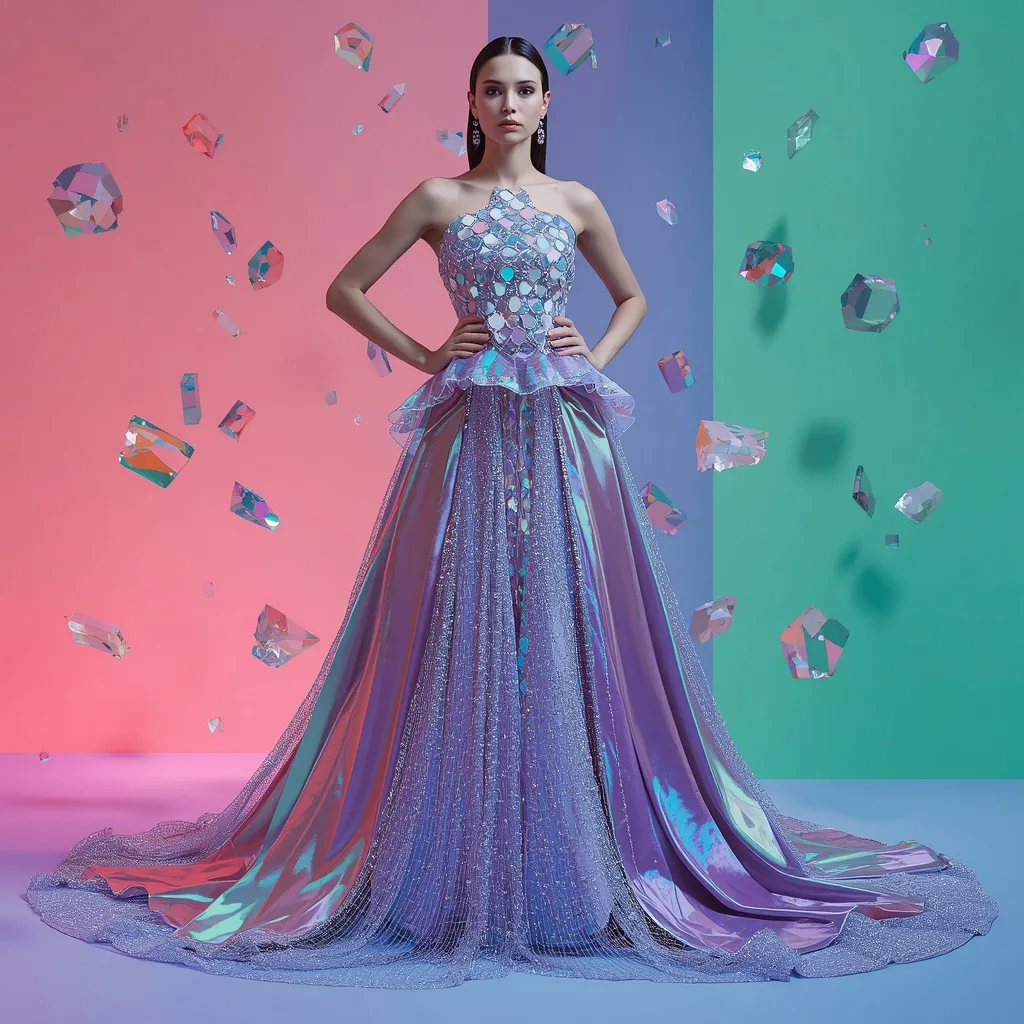 Cascading Liquid Diamond Gown: Structured Armor with Crystalline Prisms – stylish modern ai prompts – AI generated example