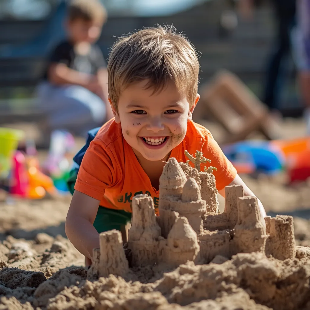 Cute Boy's Enthusiastic Dig in a Sandbox Castle – cute boy ai prompts – AI generated example