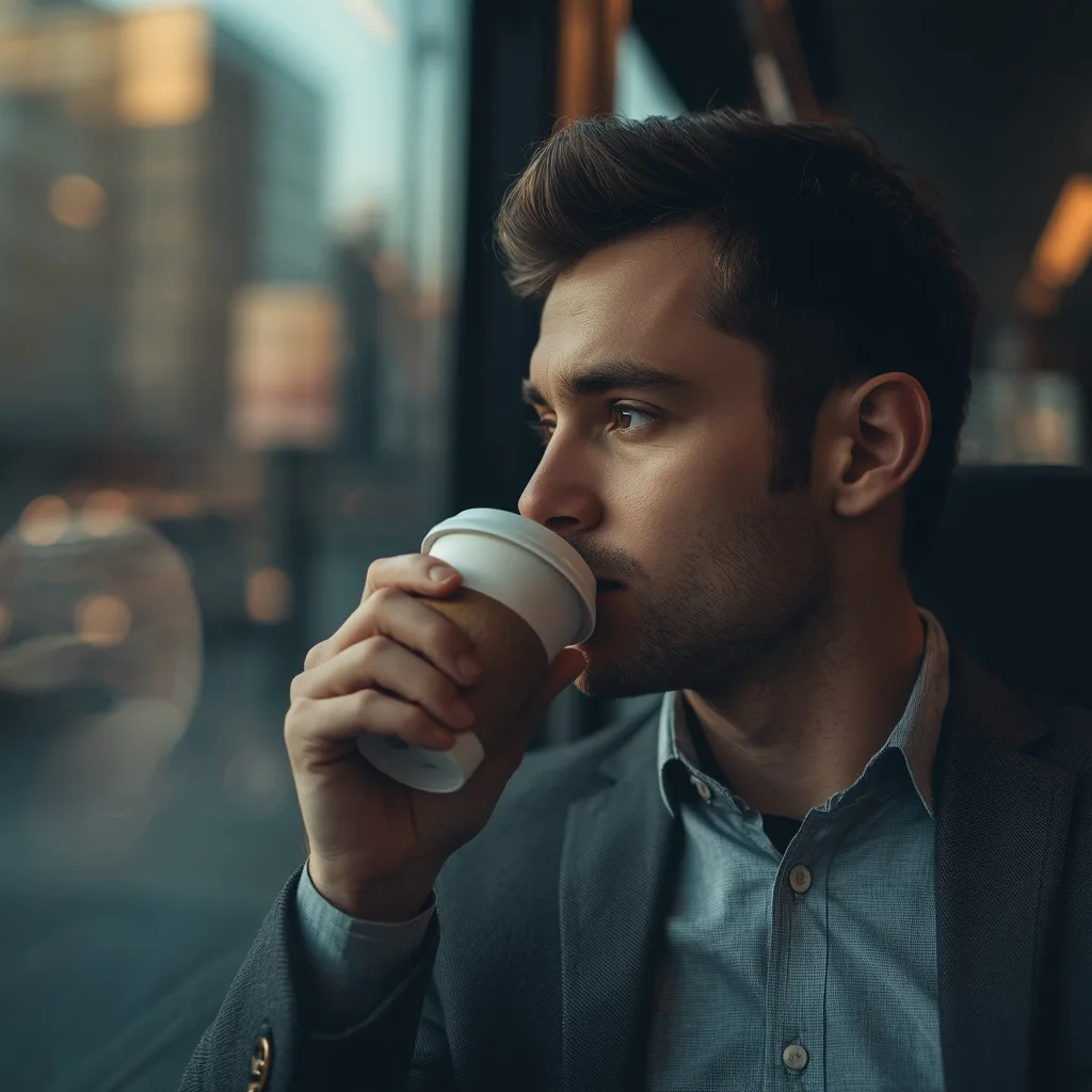 Man's Calm Reflection During a Morning Commute – image men's professional ai prompts – AI generated example
