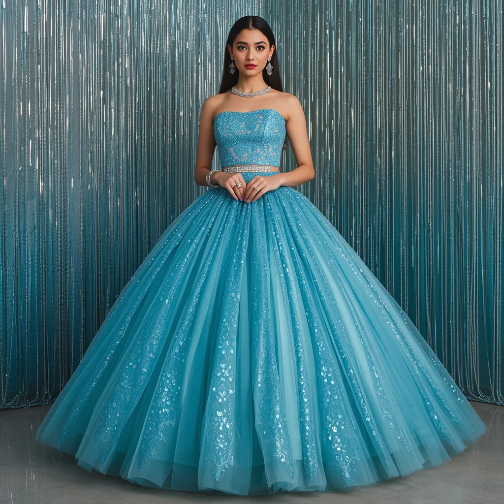 Sapphire-Crusted Ice-Blue Lehenga with Chrome Leaves and Aggressive Dupatta – stylish modern ai prompts – AI generated example