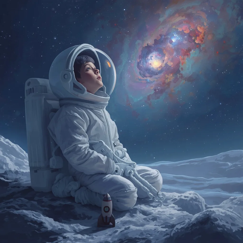 Young Astronaut's Infinite Gaze to the Cosmic Beyond – cute boy ai prompts – AI generated example