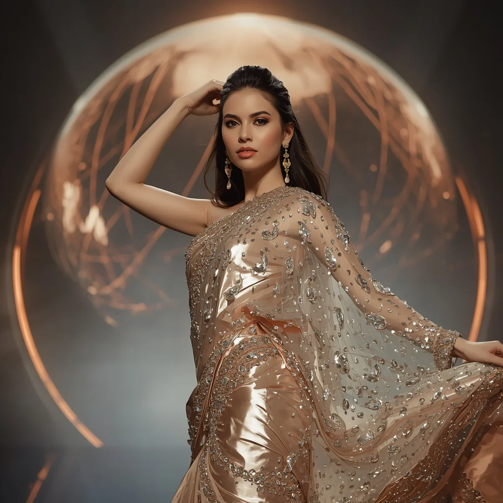Champagne Aurora Prism Infinity Armor Saree with Floating Sphere Dome Reactor Nexus Core System | prompt for saree look for girl instagram — AI image prompt