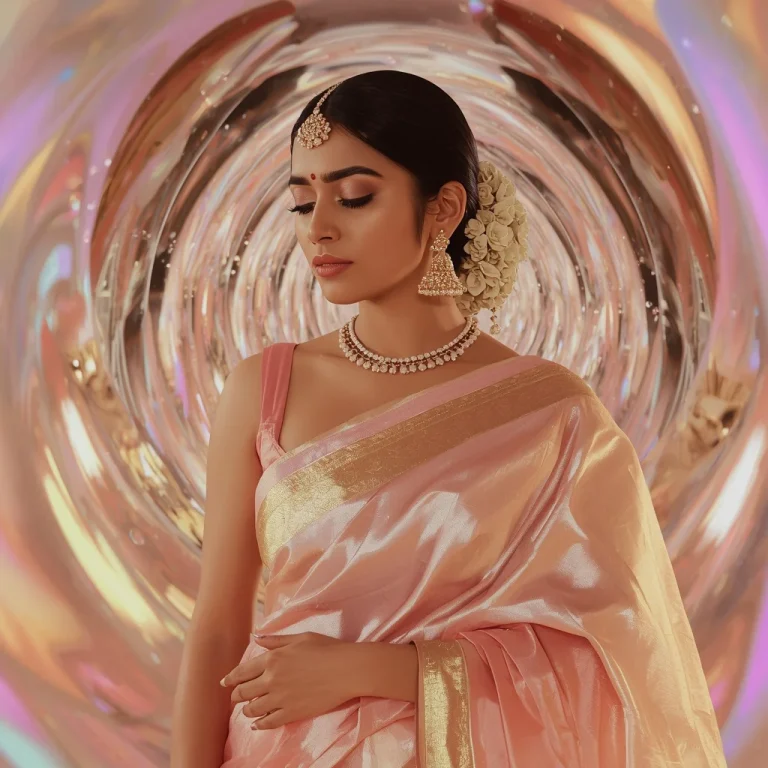 Festive Pastel Saree Reflective Orbit Prism Tunnel Collage Luxury | ai new prompt generator — AI image prompt