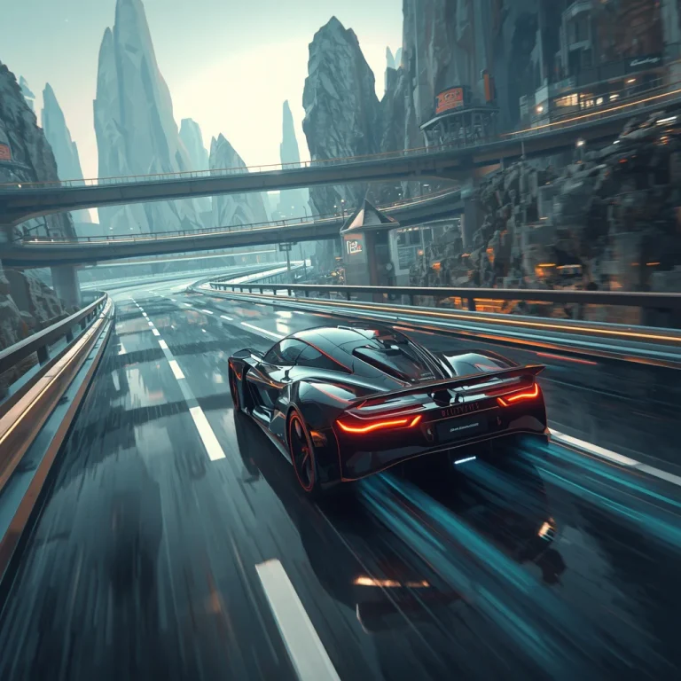 Hypercar Racing Across Floating Ring Roads Encircling Giant Crystal Mountains | Trending Photo Prompt — AI image prompt