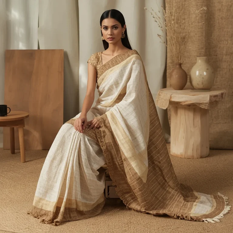 Luxury Natural Cotton Festival Saree with Handmade Artisan Studio Fashion Editorial Concept Design | traditional saree prompt — AI image prompt