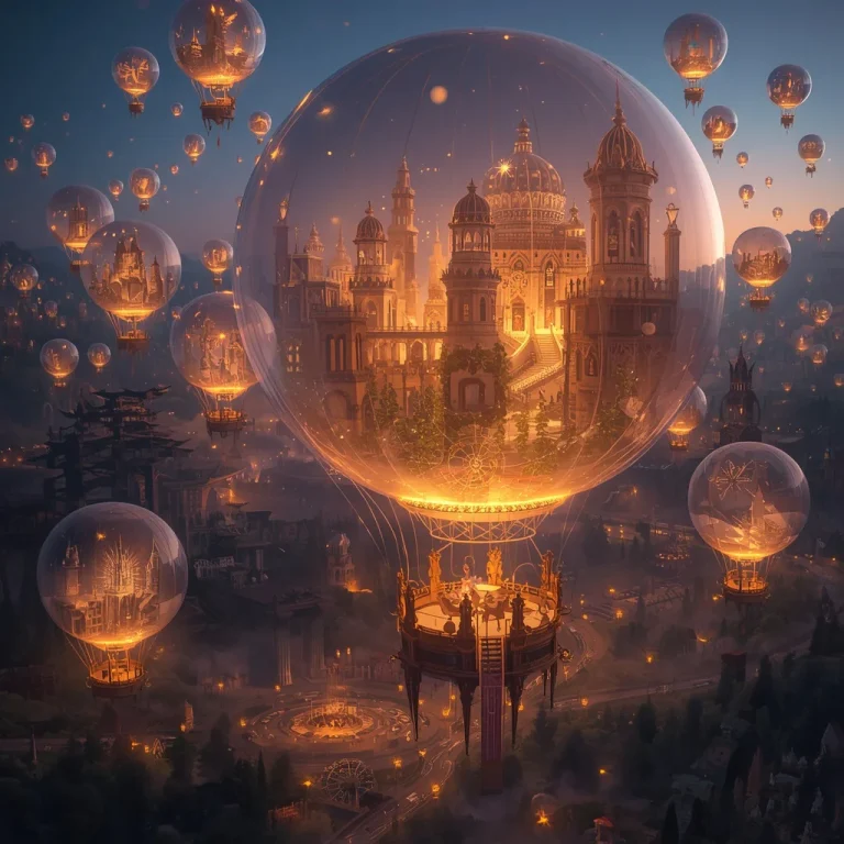 Royal Civilization Existing Inside a Forest of Floating Crystal Lantern Balloons | free prompt — AI image prompt