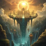 The Endless Crystal Waterfall Kingdom Hanging From a Floating Golden Ring Around the Sun | Rose Photo Prompt