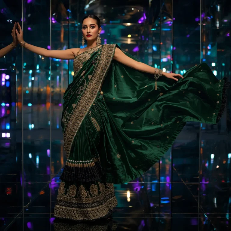 Velvet Orion Saree with Infinity Prism Reflection Corridors | traditional saree prompt for wedding in english — AI image prompt
