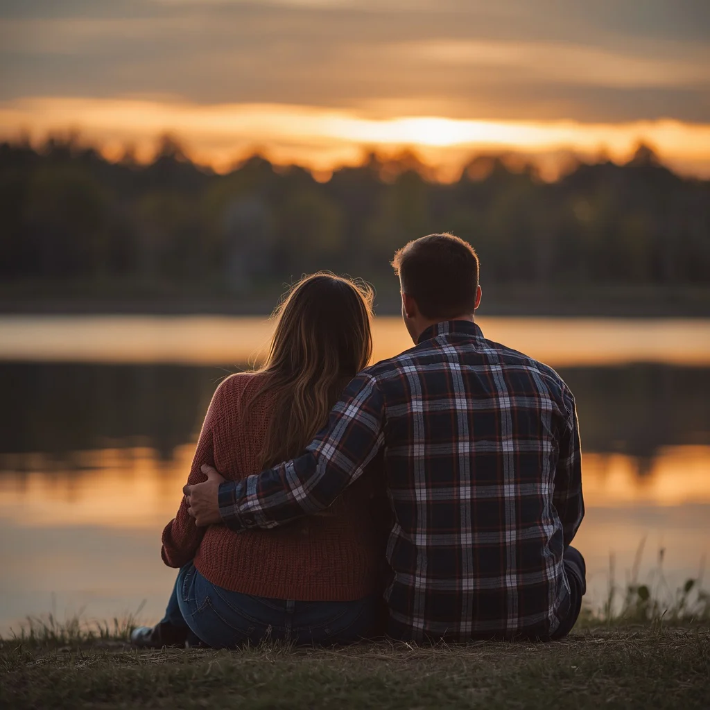 A Couple’s Serene Lakeside Sunset Moment — AI image prompt