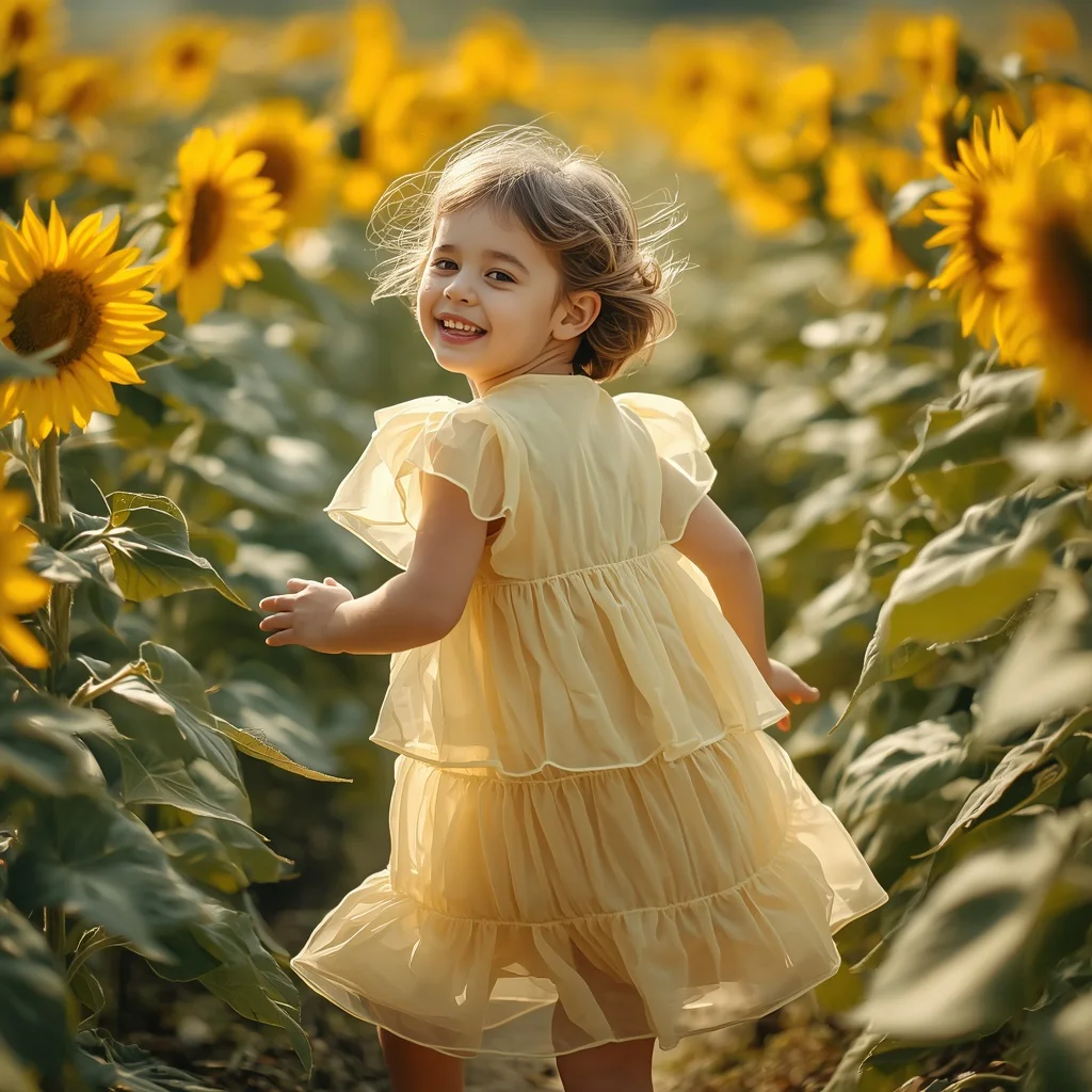 A cute girl in a pastel yellow tiered ruffle dress — AI image prompt