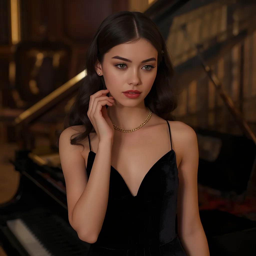 Beautiful Girl with a Delicate Gold Chain Necklace — AI image prompt